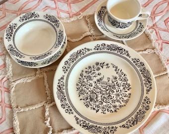 NJ PICKUP ONLY Ironstone Dinnerware Set Sussex by Royal China Cavalier Four Place Settings Vintage 1970s