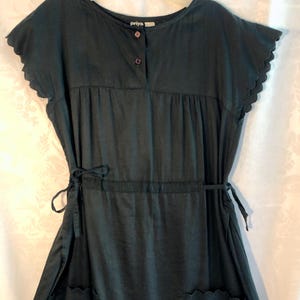 Apron Style Dress by Priya Creations Black Cotton Vintage 80s Size Small