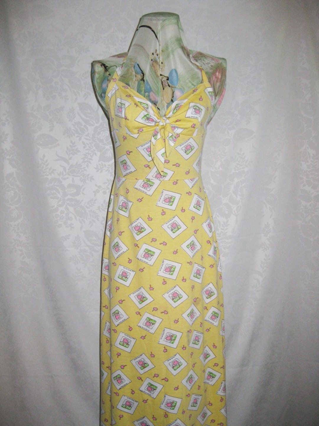 Halter Maxi Dress Sunny Yellow Tropical Novelty Print Size Small ...