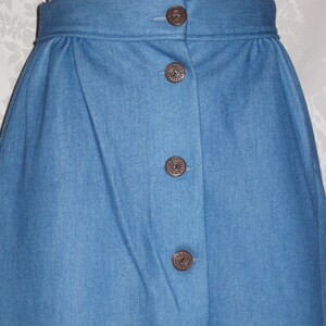 Vintage 70s Denim Skirt Flared Button Front Faux Denim Size Small image 3