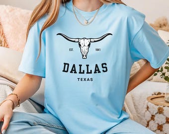 Dallas Texas T-Shirt, Longhorn Skull Graphic Tee, Comfort Colors Western Shirt, Texas Pride Cowboy Tee, Vintage Southern Shirt, Unisex Gift