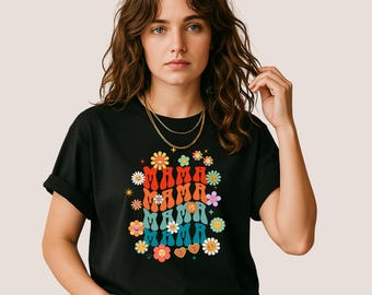 Camiseta retro para mamá, camiseta de regalo para el Día de la Madre, camiseta estilo años 70 para mamá, camiseta vintage Flower Power para mamá, regalo para mamá hippie, estilo boho para mamá.