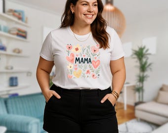 Koszulka z nadrukiem Mama Floral, Koszulka na Dzień Matki, Koszulka z grafiką dla mamy, Miękka bawełna, Koszulka z nadrukiem Mama Floral, Urocza koszulka dla mamy, Prezent na Dzień Matki