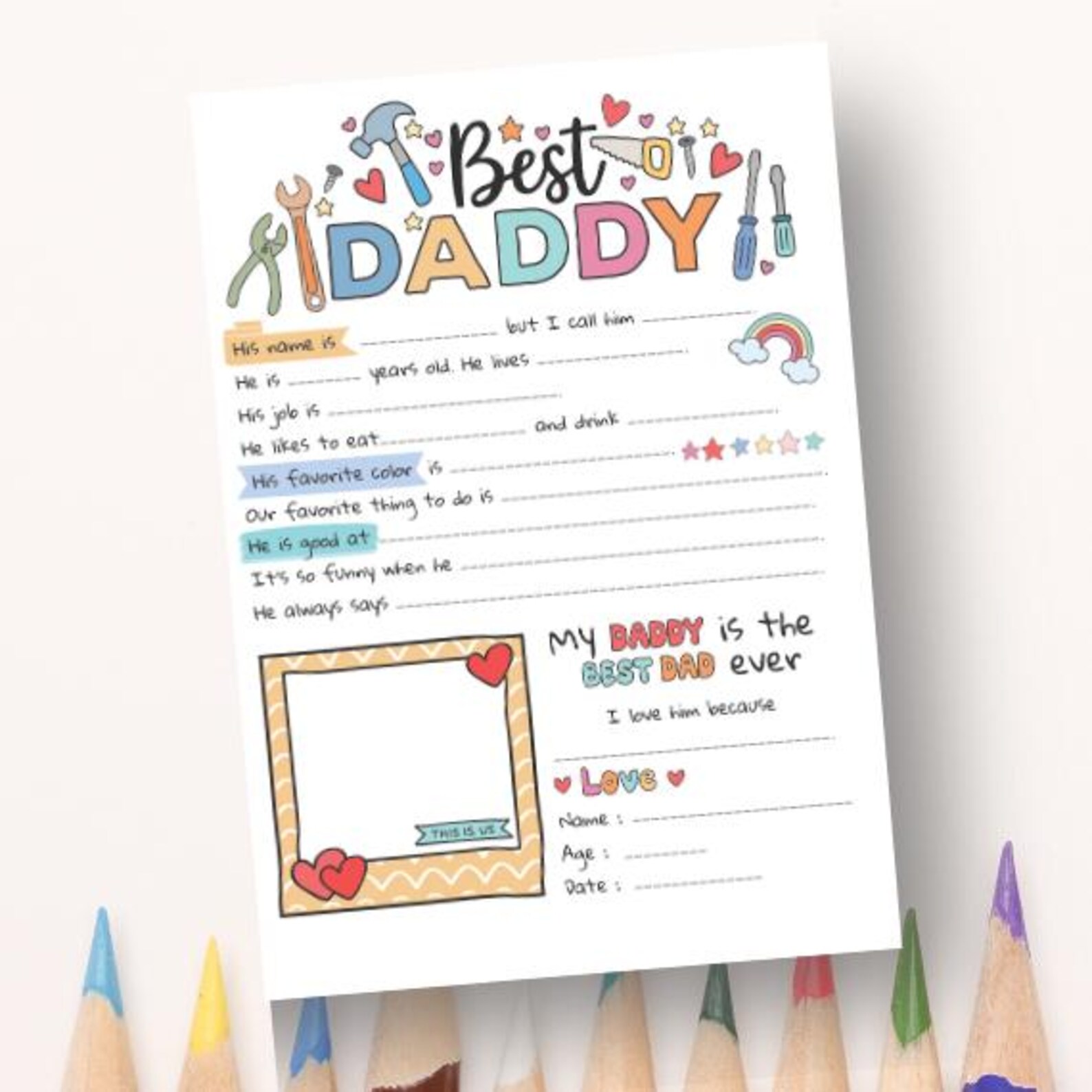 Best Daddy Printable Fathers Day Questionnaire Dad Gift From Kids, DIY ...