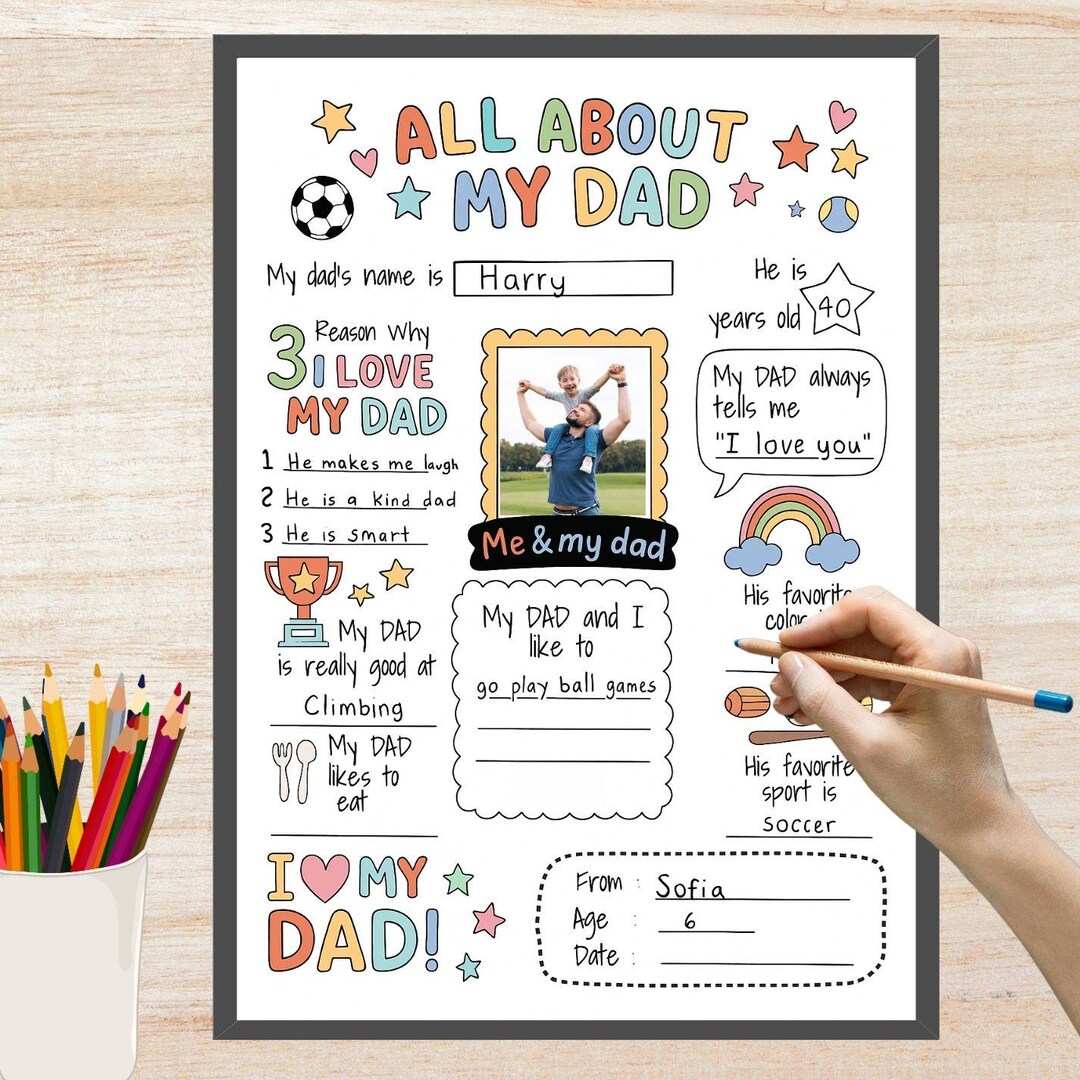 All About My Dad – Father's Day Printable Gift From Kids | DIY Coloring ...