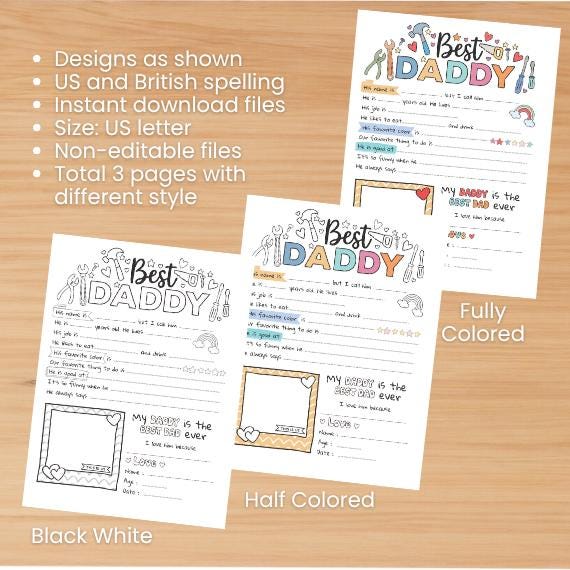 Best Daddy Printable Fathers Day Questionnaire Dad Gift From Kids, DIY ...