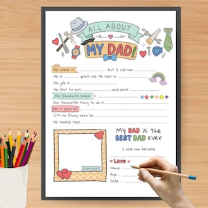 All About My Dad – Father's Day Printable Gift from Kids | DIY Coloring Page, Questionnaire, Activity Sheet for Dad