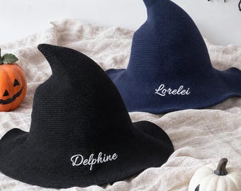 Personalized Halloween Witch Hat, Custom Embroidered Costume Hat, Slouchy Pointed Hat, Halloween Party Gift