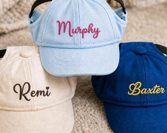 Personalized Dog Hats, Custom Embroidered Name Puppy Cap, Adjustable Pet Baseball Hat, Small Large Dog Gift