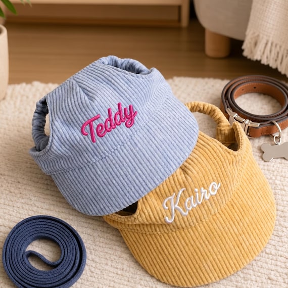 Personalized Pet Baseball Cap, Sun Protection Dog Visor, Embroidered Corduroy Dogs Hat, Gift for Dog Owners