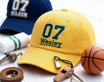Personalized Sports Hat, Custom Embroidered Player Number & Name Cap, Varsity Baseball Hat, Game Day Gift