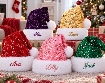Personalized Family Santa Hats, Custom Embroidered Christmas Hats, Matching Holiday Hat,  Christmas Gift