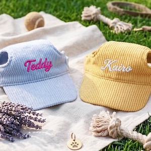 Personalized Pet Baseball Cap, Sun Protection Dog Visor, Embroidered Corduroy Dogs Hat, Gift for Dog Owners image 2