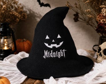 Personalized Halloween Witch Hat, Custom Name Embroidery Hats, Slouchy Pointed Hat, Gift for her