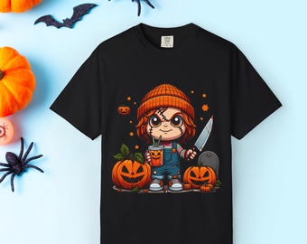 Baby Chucky Halloween-T-Shirt, Unisex-Shirt, Geschenk für Horrorfilm-Fans, Kostümoberteil für Kinderspiele, gruselige Grafikbekleidung, Fan von Horrorfilmen
