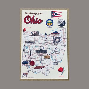 Nowa pocztówka 4x6 Mapa stanu Ohio USA 50 stanów Seria map