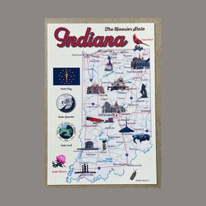 Nouvelle carte postale 4 x 6 Indiana State Map USA 50 States Map Series