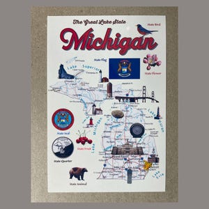 Nuova cartolina 4x6 Michigan State Map USA 50 States Map Series