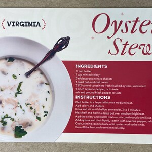 New Postcard 4x6 Virginia Oyster Stew 50 States Famous Recipe Series