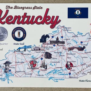 Nowa pocztówka 4x6 Kentucky State Map USA 50 States Map Series