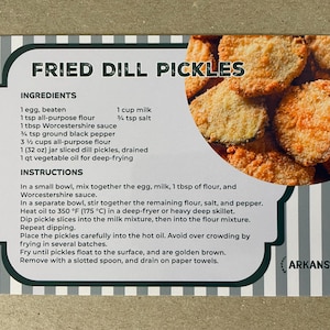 Novo cartão postal 4x6 Arkansas Fried Dill Pickles 50 Estados Receita Série