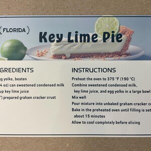 Novo cartão postal 4x6 Florida Key Lime Pie 50 Estados Série de receitas famosas