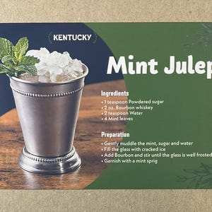 Novo cartão postal 4x6 Kentucky Mint Julep 50 Estados Série de receitas famosas