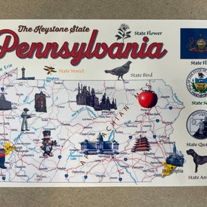 Nowa pocztówka 4x6 Mapa stanu Pensylwania USA 50 stanów Seria map