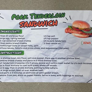 New Postcard 4x6 Iowa Pork Tenderloin Sandwich 50 States Famous Recipe Series