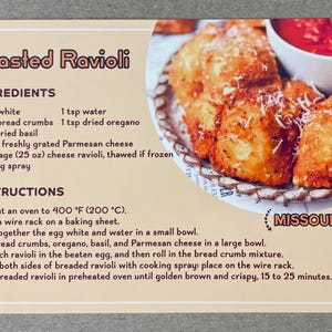 Nowa pocztówka 4x6 Missouri Toasted Ravioli 50 stanów Słynna seria przepisów