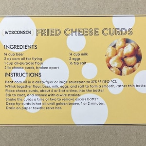 Novo cartão postal 4x6 Wisconsin Fried Cheese Curds 50 Estados Série de receitas famosas