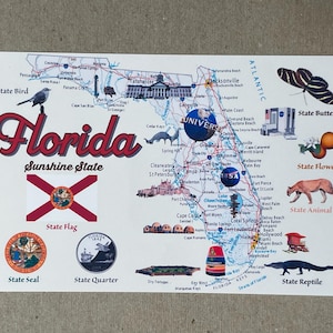 Neue Postkarte 4x6 Florida State Karte USA 50 Staaten Kartenserie
