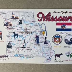Nouvelle carte postale 4 x 6 Missouri State Map USA 50 States Map Series