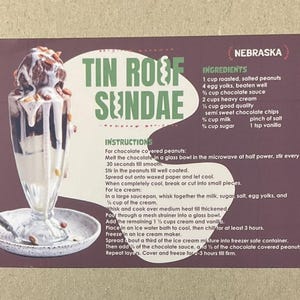 Novo cartão postal 4x6 Nebraska Tin Roof Sundae 50 Estados - Série de receitas famosas