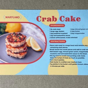 Neue Postkarte 4x6 Maryland Crab Cake 50 Staaten berühmte Rezeptserie