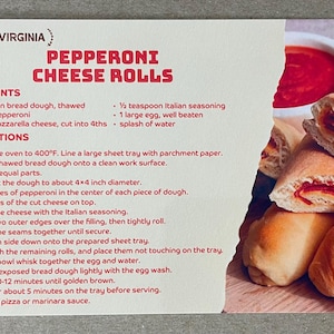 Nowa pocztówka 4x6 West Virginia Pepperoni Cheese Rolls 50 States Recipe Series