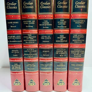Conjunto de decoración vintage de libros rojos: Clásicos de Grolier, 1956