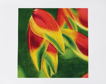 Tropical Heliconia, 11" x 14” ready to frame Watercolor Painting, Flower Art Print