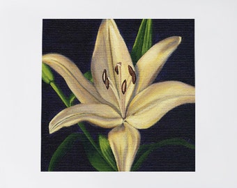 Yellow Lily, 11" x 14” ready to frame Acrylic Painting, Flower Art Print, Dark Purple Background