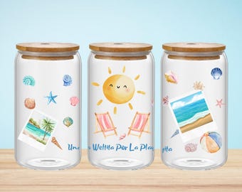 Bad Bunny Album Glass Tumbler: Beach Theme Can-Shaped Cup