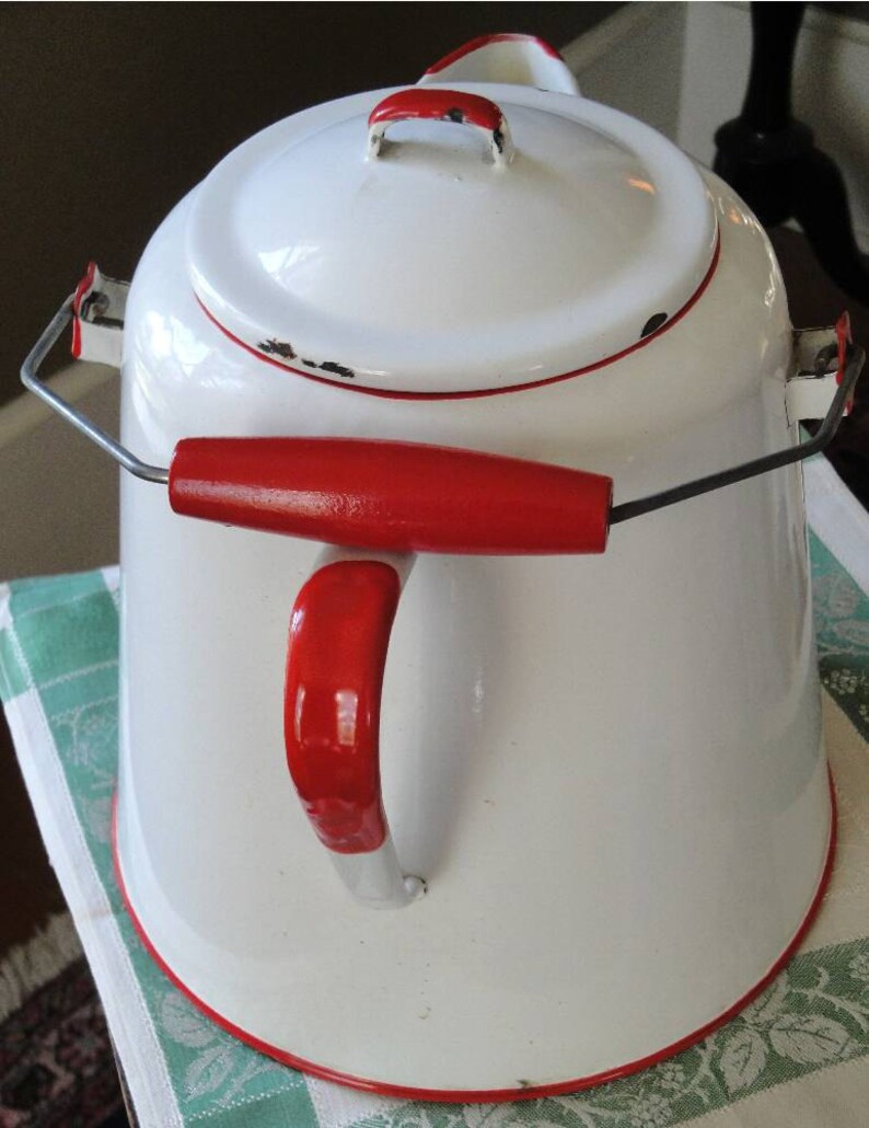 Vintage Red and White Large Enamelware Coffee Pot Etsy
