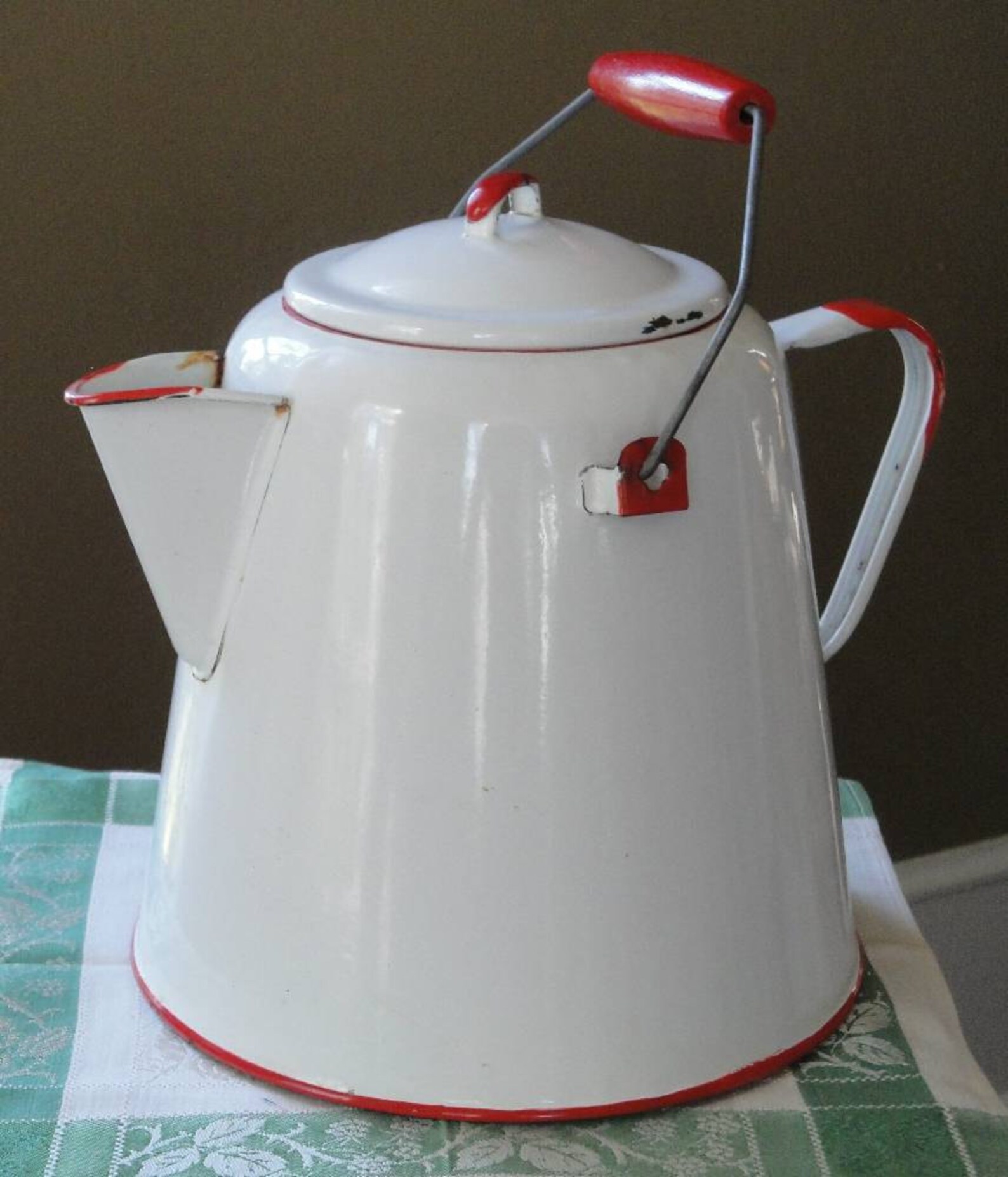 Vintage Red and White Large Enamelware Coffee Pot Etsy