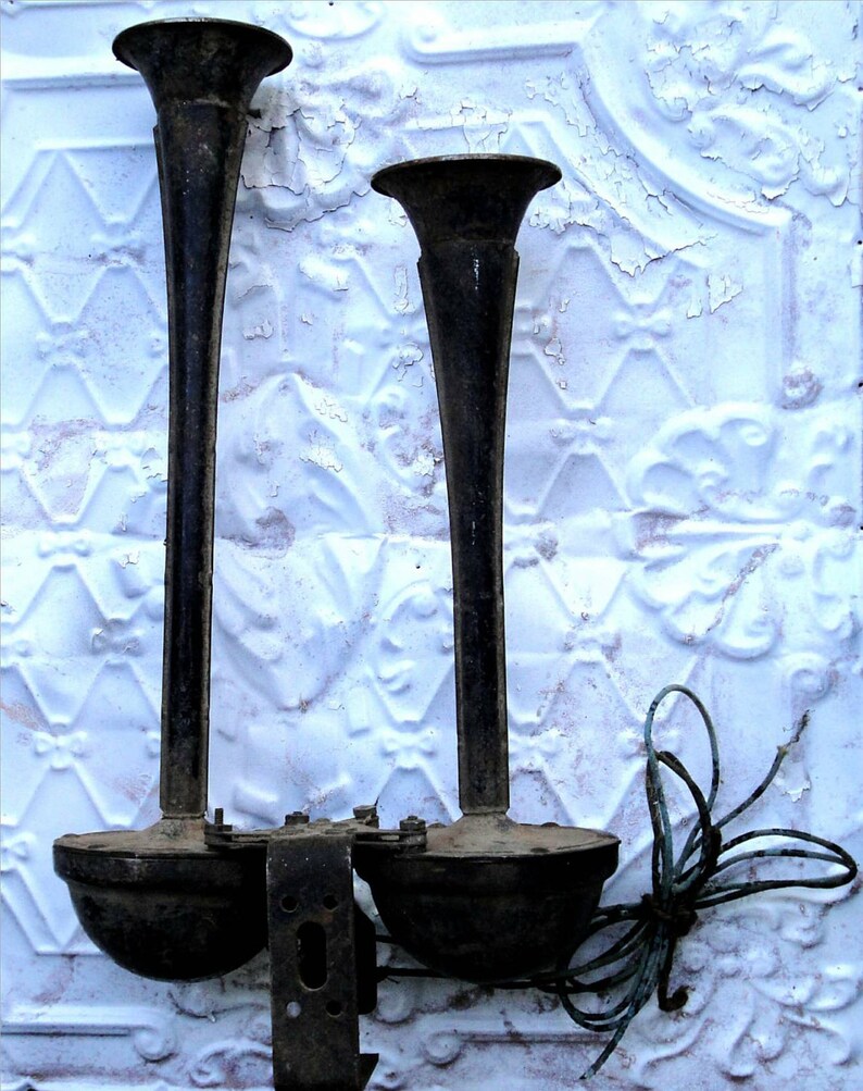 Vintage Antique Double Trumpet Car Horn Industrial Steampunk Etsy