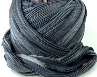 1/2 yd Shibori Ribbon Shades of Charcoal Hand Dyed Shibori Silk Ribbon Shibori Girl T