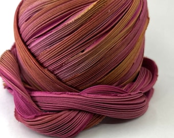 1 yd Shibori Ribbon Hand Dyed Silk Ribbon Rosie Pink Sunset Shibori Girl