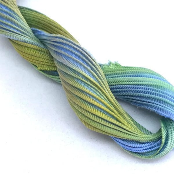 1 yd Shibori Ribbon Blue Beach Glass Hand Dyed Shibori Silk Ribbon Shibori Girl T