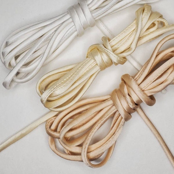 1/8" 5 yds CHOOSE : Optic White, Off-White, Ivory or Champagne Silk Cord Bias Cut Silk Cord - Silk Charmeuse