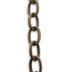 2 ft Vintaj 6.5 x 9.5mm Etched Cable Chain - Aged Brass