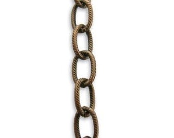 2 ft Vintaj 6.5 x 9.5mm Etched Cable Chain - Aged Brass