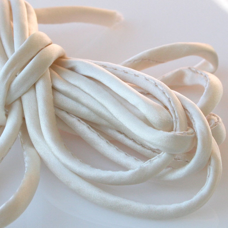 3 yds 1/4 Silk Cord CHOOSE: Optic White, Off White, Ivory or Champagne Bias Cut Silk Cord Silk Charmeuse Cord image 2